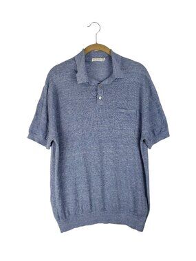 Suitsupply Linen Cotton Short Sleeve Polo Shirt Blue Knit Mens XL